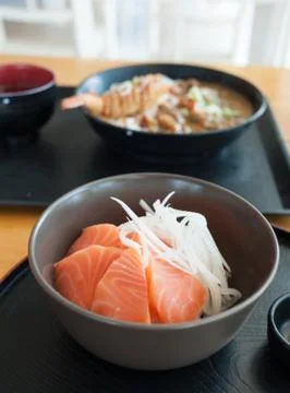 Salmon Rice in dish Foto stock