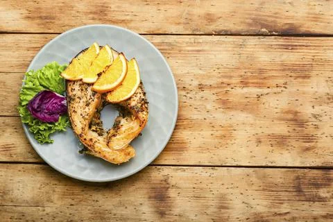 Salmon roasted in orange Stock Photos