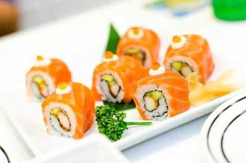 Salmon roll Stock Photos