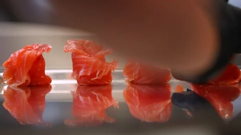 Salmon roll on a plate Stock Footage 256080873