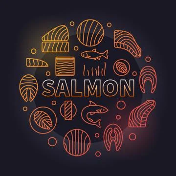 Salmon round illustration - vector colored fish meat sign Stock Illustration