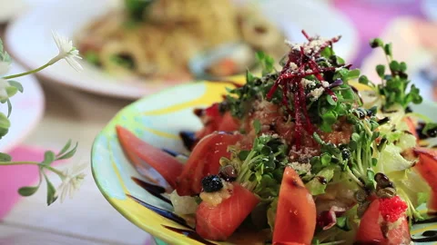 Salmon salad Cooking 07 Stock Footage 144428081