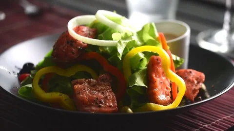 Salmon Salad, Outdoor Setting Stock Footage 85002517