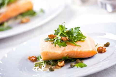 Salmon With Salad Stock Photos