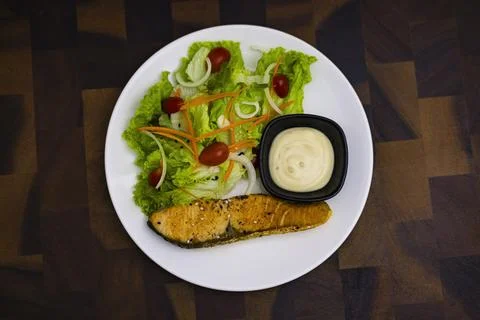 Salmon Salad On The Table Stock Photos