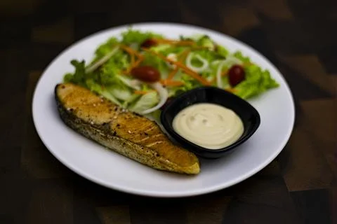 Salmon Salad On The Table Stock Photos