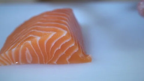 Salmon sashimi fillet Video stock 128609586