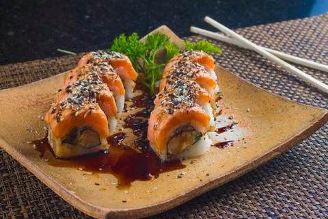 Salmon Sashimi Rolls Stock Photos