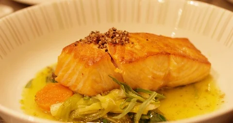 Salmon served Stock Footage 127123979