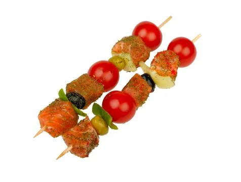 Salmon on a skewer Stock Photos