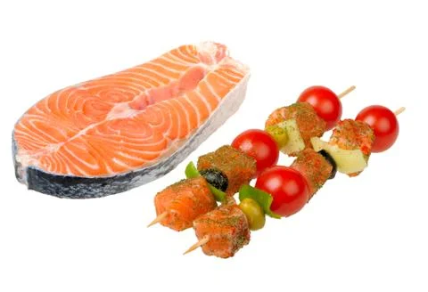 Salmon on a skewer Stock Photos