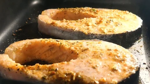Salmon steak is cooked in the oven. Stock Footage 116614017
