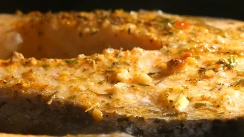 Salmon steak is cooked in the oven. Stock Footage 116614063