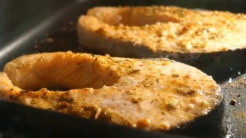 Salmon steak is cooked in the oven. Stock Footage 116614164