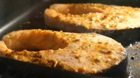 Salmon steak is cooked in the oven. Stock Footage 116614198