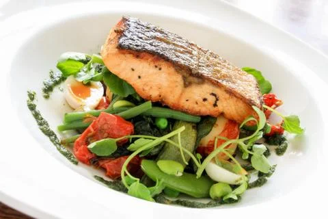 Salmon steak dinner Stock Photos