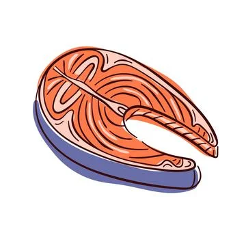 Salmon steak in flat style for restaurant menu. Slice of fish. Vector Stock Illustration