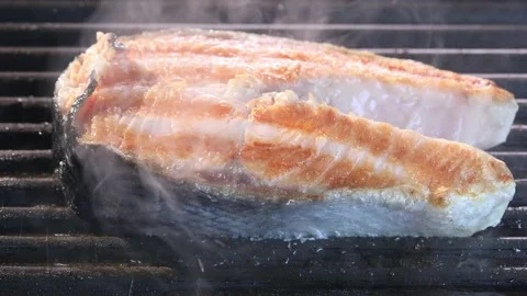 Salmon steak on the grill. Stock Footage 212307668