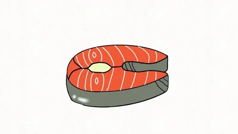 Salmon Steak Hand Drawn Seafood Animation Stock Footage 338000132