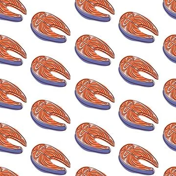 Salmon steak pattern in flat style. Design illustration for menu seafood Stock Illustration