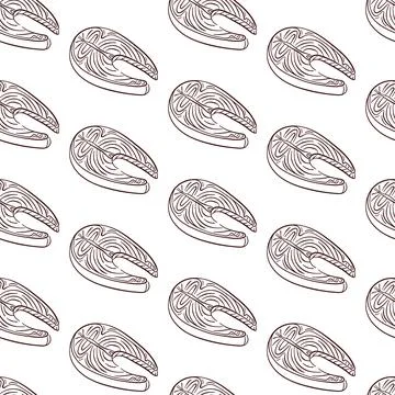 Salmon steak pattern in line art style. Design illustration for menu restaurant Stock Illustration