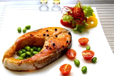 Salmon steak Stock Photos