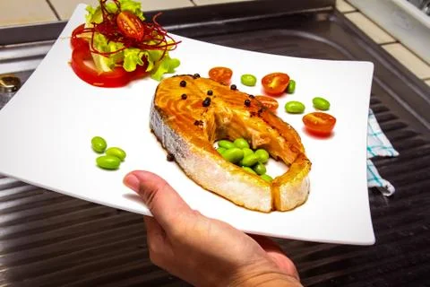 Salmon steak Stock Photos