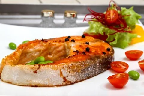 Salmon steak Stock Photos