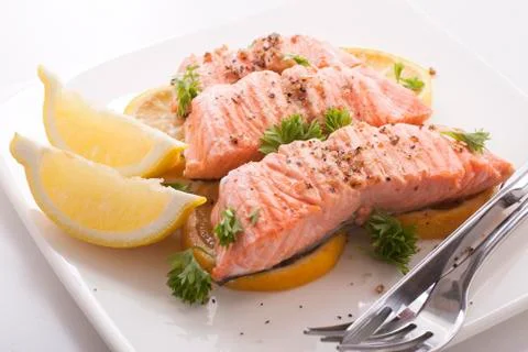 Salmon steak Stock Photos