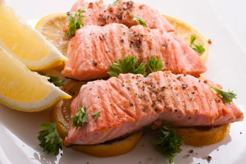 Salmon steak Stock Photos