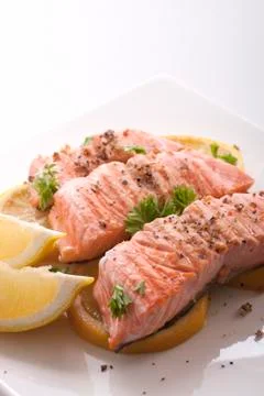 Salmon steak Stock Photos