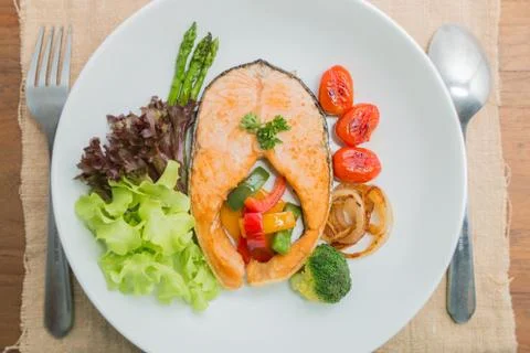 Salmon steak Stock Photos