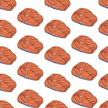 Salmon steak seamless pattern in flat style. Abstract salmon meat design for Stock Illustration