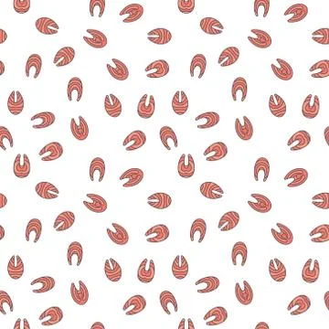Salmon steak vector pattern. Red fish steak seamless texture Stock Illustration