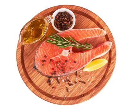 Salmon steak on white Stock-Fotos