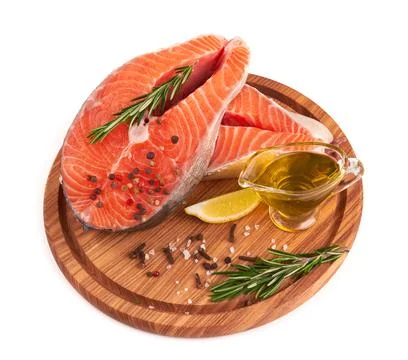 Salmon steak on white Foto stock