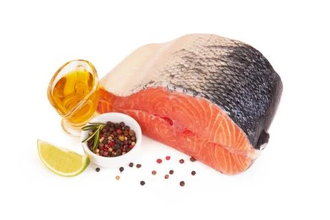 Salmon steak on white Stock Photos