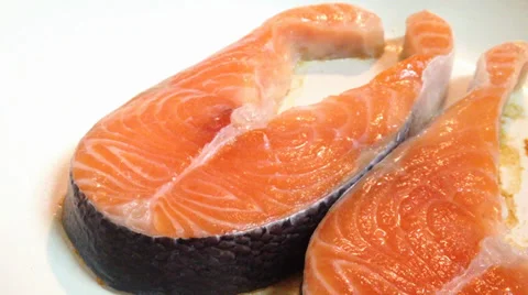 Salmon steaks on a grill Stock Footage 37341702