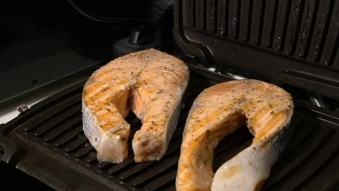 Salmon steaks grilled Stock Footage 121534611