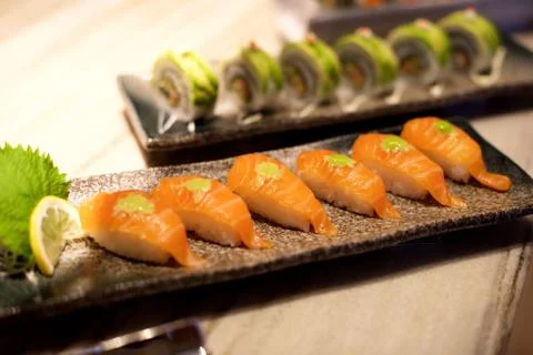Salmon Sushi Platter Stock Photos