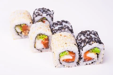 Salmon sushi roll Fotos Stock