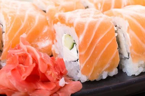 Salmon sushi rolls Stock Photos