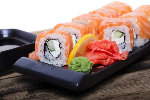 Salmon sushi rolls Stock Photos