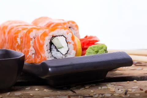 Salmon sushi rolls Stock Photos