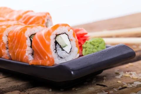Salmon sushi rolls 스톡 사진