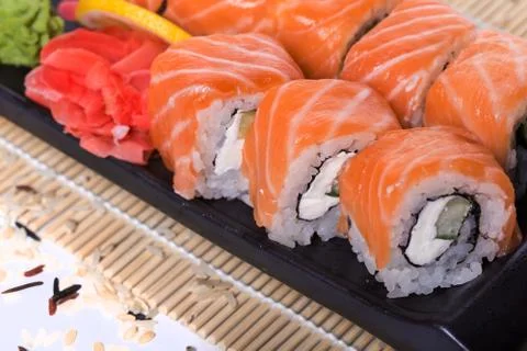 Salmon sushi rolls Stock Photos