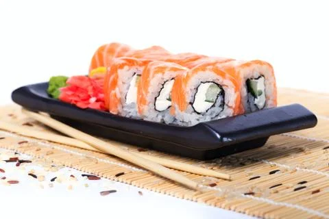 Salmon sushi rolls Stock Photos