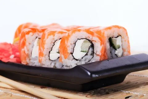 Salmon sushi rolls Foto stock