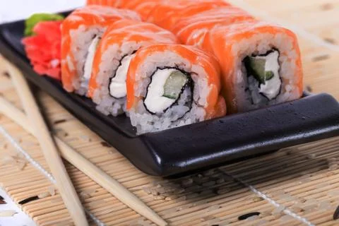 Salmon sushi rolls Stock Photos