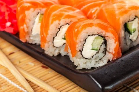 Salmon sushi rolls Stock Photos